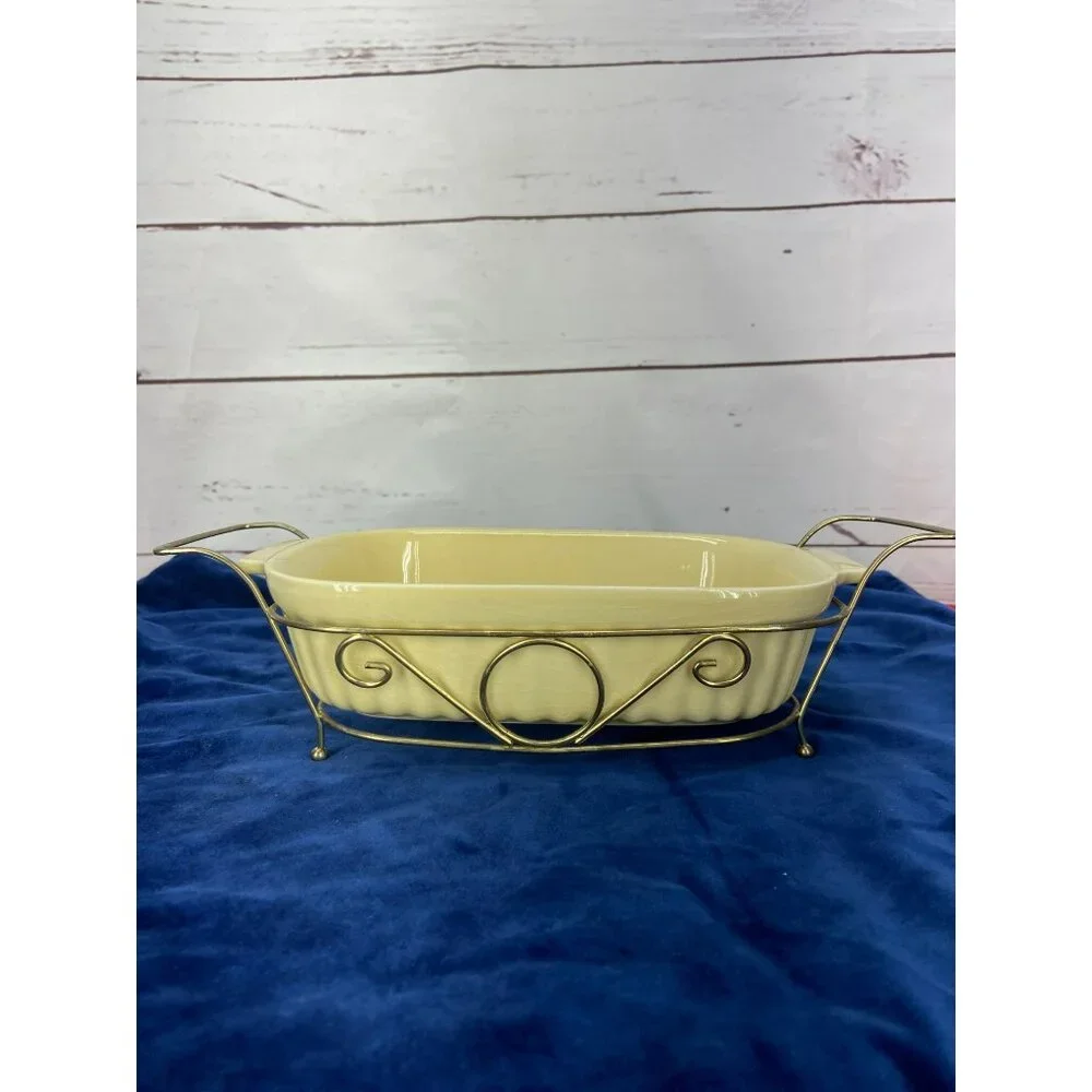 Vintage 1983 Pfaltzgraff Ceramic Casserole Dish‎ with Metal Rack